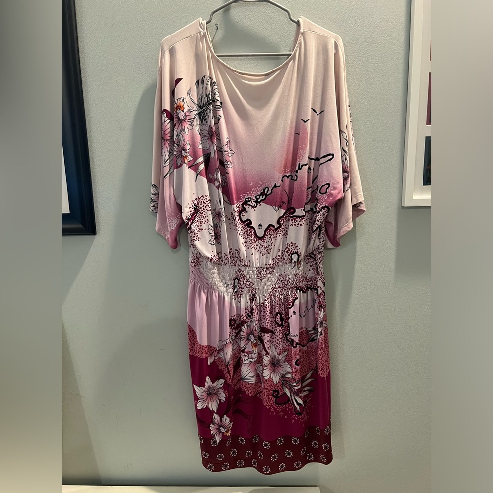 White House Black Market Purple Pink Tropical-Print dress. Size XL - Picture 2 of 4